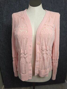 Torrid Pink Open-Knit Button-Front Cardigan Sweater Size 0 Cotton Nylon Blend